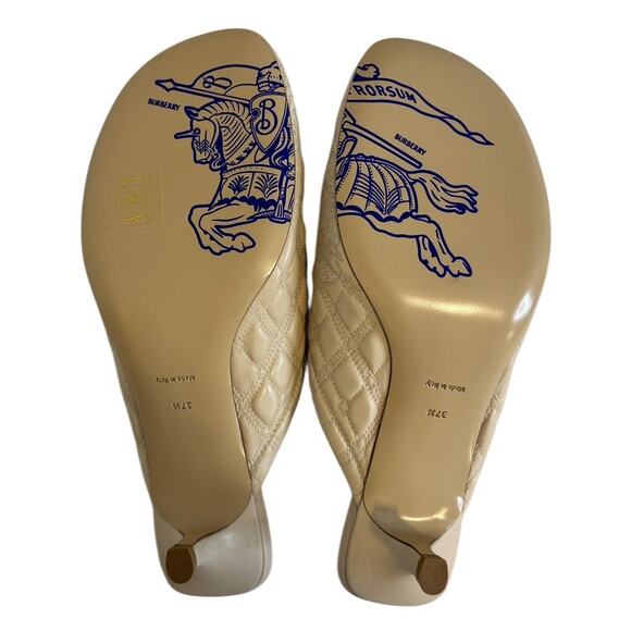 NEW Burberry Beige Quilted Embroidered Slip-On Glove Mule Shoes 37.5 - Picture 7 of 14